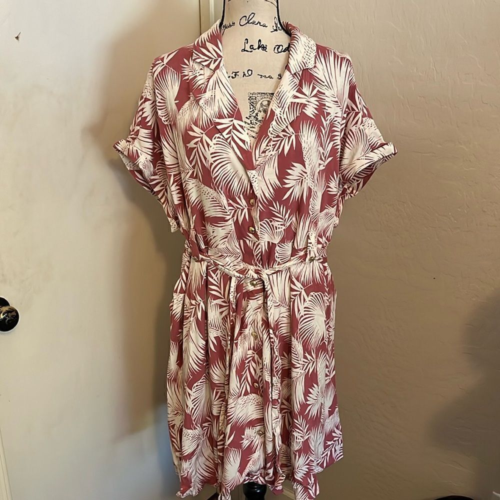Torrid Palm Trees Print Design Button Front Collar Pockets Dress Vacation Resort - Picture 5 of 16